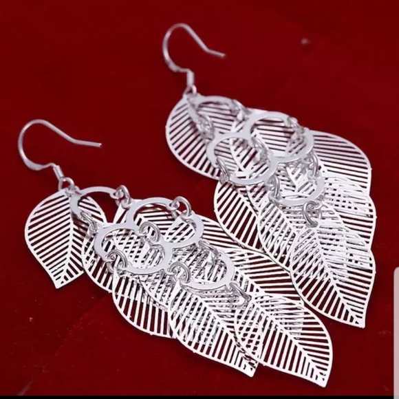 ❤💎Sterling silver leaves tassel earrings - Picture 2 of 5